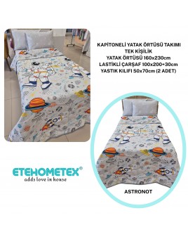 ETEHOMETEX Pamuklu Kapitoneli Yatak Örtüsü TAKIMI TEK KİŞİLİK ASTRANOT 8696474232128